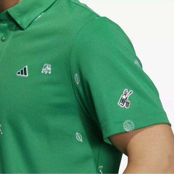 adidas Polo Golf Green SS All Over Monogram Embroidery Stretch - Picture 5 of 9
